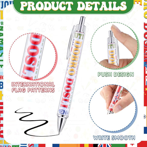 Treela 24 Pcs International Flag Pens World Flag Ballpoint Pens Country Flags Decoration Pens Retractable Ink Pens for International Sports Events...