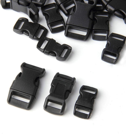 Golden Pearl 5/8, 1/2, and 3/8 inch(20 Each) Black Plastic Contoured Side Release Buckles for Paracord Bracelets-60pcs...