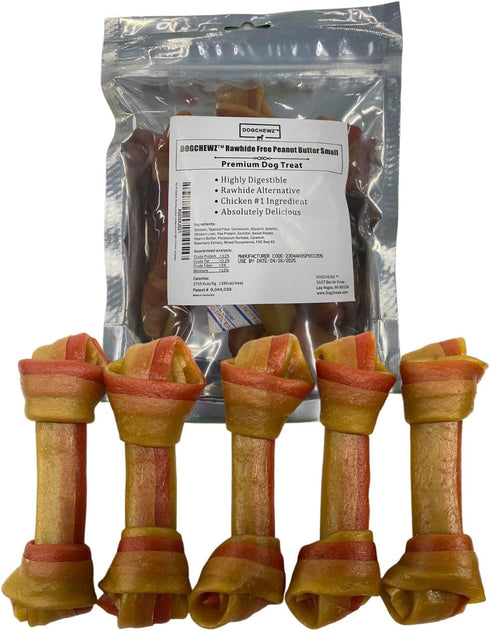 DOGCHEWZ™ Rawhide Free Knotted Bone Peanut Butter Small Dog Chew Treats 5" (5 Ct/Bag) - Chicken Flavor - Gluten Free...
