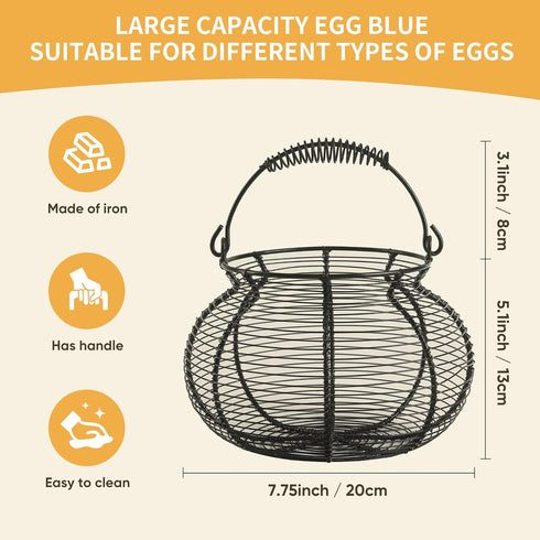 Egg basket-Farmhouse Round Wire Egg Baskets for Fresh Egg With Handle,Metal Egg Collecting Basket for Gathering Fresh Egg,Basket for Countertop Ho...