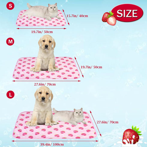 Dog Ice Pad Ice Silk Cats Kennel Mat Pet Cooling Pad Summer Cool Bamboo Mat Breathable Pad (Strawberry, S)...