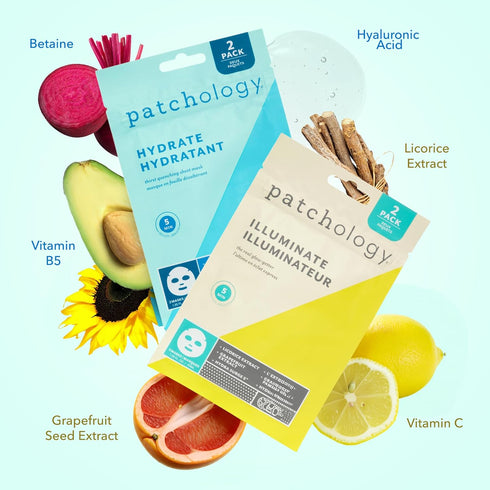 Patchology Hydrating Sheet Masks - Weekend Travel Skincare Essentials - Hyaluronic Acid Masks with Revitalizing Serum, Licorice Root Extract Skinc...