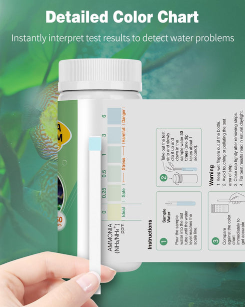 Pawfly Aquarium Ammonia Test Strips, 150 Aquarium Test Strips Accurate Ammonia Test Kit with Test Tube Aquarium Water Test Kit for Fish Tank...