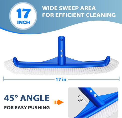 Pool Brush - 17" Pool Brush Head for Cleaning Pool Walls, Curved Ends High-Efficiency Pool Scrub Brush, Premium Nylon Bristles Pool Brush Head...