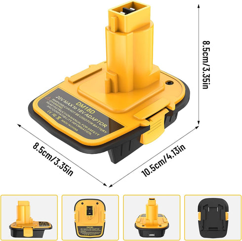 1 pack DM18D Battery Adapter Converter with USB Port for Dewalt 18V Tools, Converts Dewalt 20V Li-ion or Milwaukee M18 18V Li-ion Battery to Dewal...