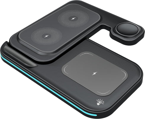 MMOBIEL Wireless Charging Station Compatible with iPhone, Apple Watch and AirPods - 3-in-1 Wireless Charger Stand - 15W - Premium Fast Charger - W...