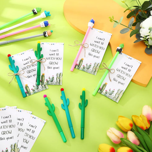 24 Sets Back to School Gifts for Student Cactus Pens Motivational Pen with Inspirational Cards Pots Plant Pens First Day of School Stationery Supp...