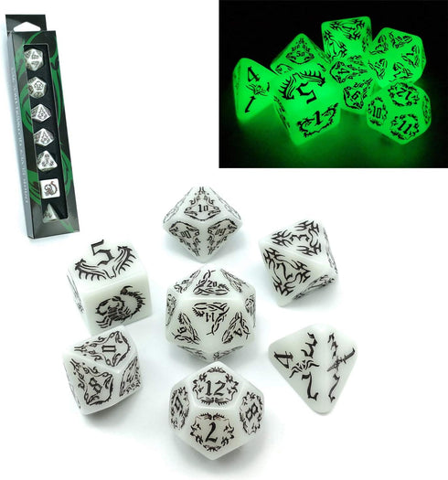 BESCON DARK ELVES Glowing Dice Set (7 piece), Oversized GLOW in DARK Carved Role Playing Games RPG Dice Set...