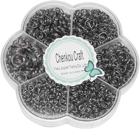 Chenkou Craft 1310pcs in Box 7 Sizes Split Double Loops Jump Rings & Ring Jewelry Keychain Making from 4mm to 12mm with 1pc Clear Box (Gun-Black, ...