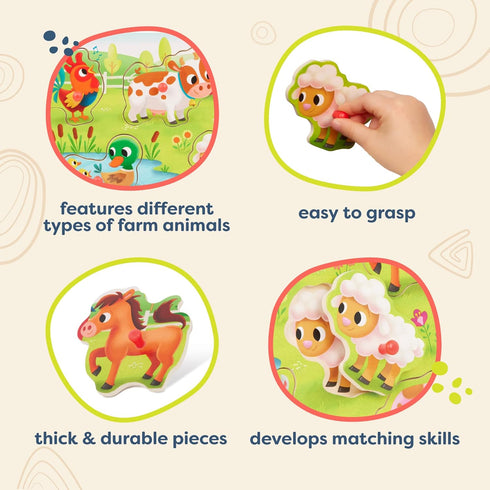 B. toys- Peek & Explore - Farm Animals- Wooden Peg Puzzle – Farm Puzzle for Toddlers, Kids – 8 Farm Animal Pieces – Cow, Horse, Sheep & More – 2 Y...