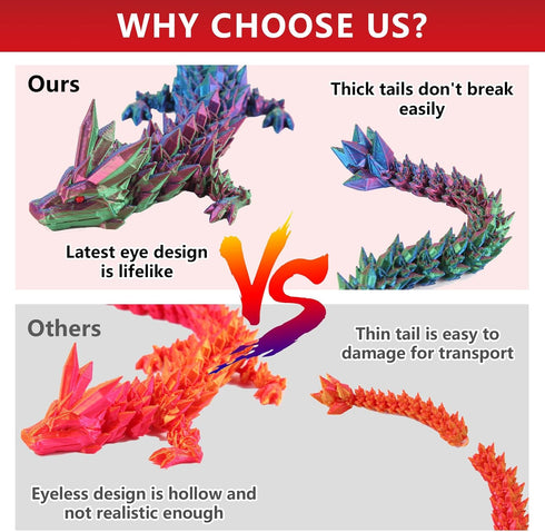 3D Printed Dragon Egg Toy 12" Crystal Articulated Dragon with Eyes Decor Collectible...