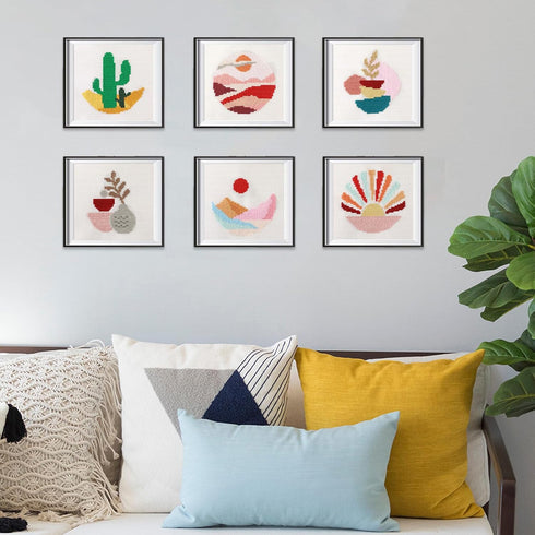 6PCS Cross Stitch Kits for Beginners DIY Embroidery Kit for Kids Adults Boho Cross Stitch Kits Christmas Birthday Gift Abstract Landscape Needlepo...