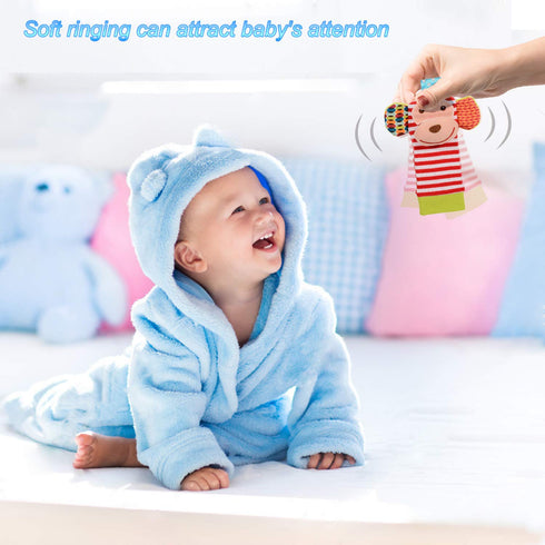 BLOOBLOOMAX Baby Infant Rattle Socks Toys, Sock rattles for Babies 0-24 Months Baby Animal Foot Finder Learning Toy (Cotton D)...