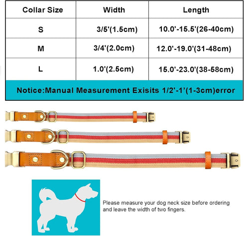 Canvas Nylon Dog Collar Durable and Adjustable Classic Pet Collars with Quick-Release Metal Buckle and D-Ring for Small Medium Large Boy and Girl ...