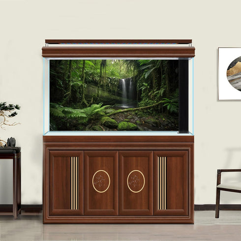 Jungle Aquarium Background Majestic Waterfall Cascading into Lush Rainforest Terrarium Background Stream Rock Tropical Plants Reptile Habitat Back...