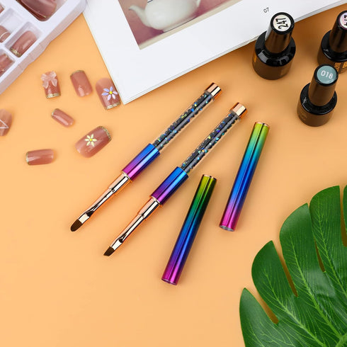 2pcs Nail Art Clean Up Brushes, Painting Brushes for Nails with Round & Angled Head Acrylic Nail Brush Pen Painting Tools for Women Nail Art Desig...