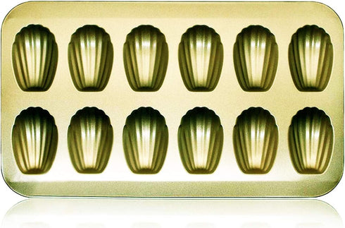 Nonstick Madeleine Pan 12-cup Heavy Duty Shell Shape Baking Cake Mold Tray (Golden)...