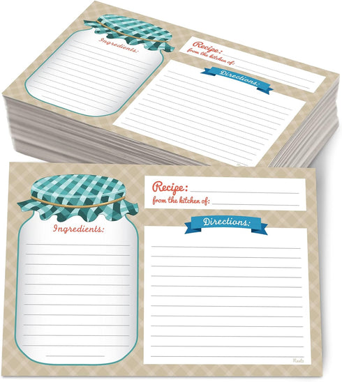 Neatz Mason Jar Recipe Cards - 50 Double Sided Cards, 4x6 inches. Thick Card Stock...