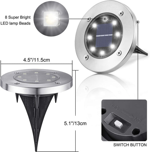 LYHOPE Solar Ground Lights Outdoor, 1 Pack 8 LED Solar Disk Lights Waterproof Garden In-ground Pathway Lights Landscape Lighting for Lawn,Yard,Dec...