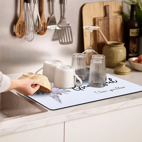 Dish Drying Mat 12"x20" Heat Resistant Draining Mat Non-slip Coffee Bar Mat, Easy Clean Dish Rack Pad for Kitchen Countertop Coffee Maker Coffee P...