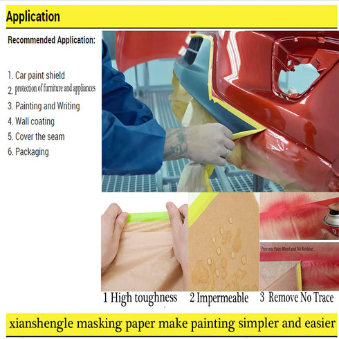 Paint Masking Paper with Adhesive, 12 in x 50 feet Automotive Best Painters Paper, Tape and Drape for Painting,for Cars and Auto Body Painting Pai...