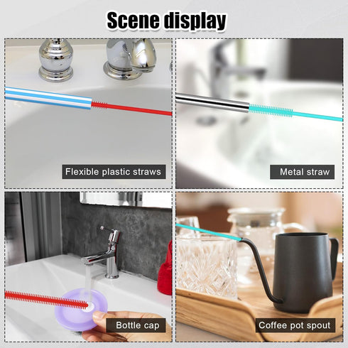 4pcs Straw Cleaner Brush Extra Long, 9.45in Silicone Straw Brush Reusable Straw Cleaning Brush 6mm & 8mm Flexible Straw Crevice Pipe Cleaners for ...