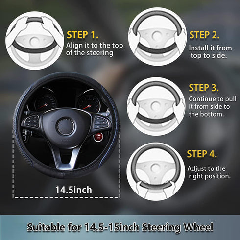 PU Leather Steering Wheel Cover for Women & Men, Waterfroof and Anti-Slip Car Steering Wheel Cover Universal Standard Size 14.5''-15'', Blue+Black...