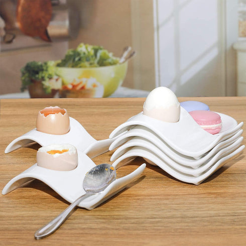 Egg Cups for Soft Boiled Eggs, Ceramic Egg Cup, Soft Boiled Egg Holder 6 + 1 Egg Topper Cutter for Decor/Breakfast/Brunch...