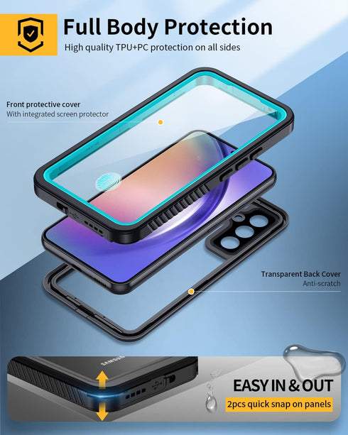Lanhiem Samsung Galaxy A54 5G Case, IP68 Waterproof Dustproof Case with Built-in Screen Protector, Rugged Full Body Shockproof Phone Cover for Sam...