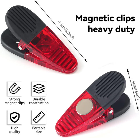 3-1/4" Length Plastic Refrigerator Magnet Clips Sets?Magnet Paper Clips, Snacks Bag Clips?Multipurpose Clips - Set of 6 (Red)...