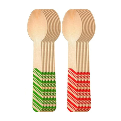 Red And Green Striped Candy Cane Christmas Wooden Spoons. Pack of 100 Count. 6.25 Inches Wooden Eco-Friendly Spoons....