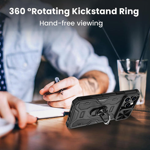 VEGO for iPhone 15 Pro Max Case, iPhone 15 ProMax Kickstand Case with Slide Camera Cover Built-in 360° Rotate Ring Stand Magnetic Shockproof Phone...