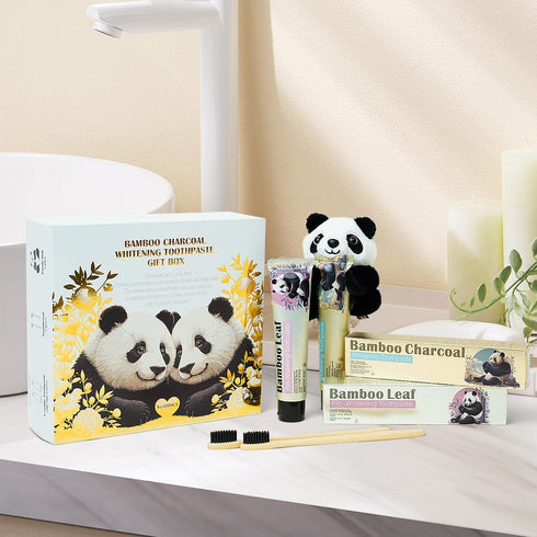 Panda Toothpaste 5-in-1 Contains One Bamboo Charcoal Toothpaste + One Bamboo Leaf Toothpaste?Two Bamboo Toothbrushes?and One Panda Doll. (15.34 Oz...