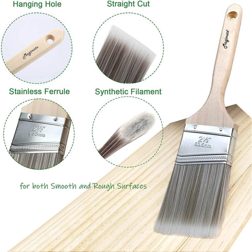 Paint Brushes Set, Sash Brushes, Soft Tapered Filament, Wood Stain Brushes for Walls, Cabinets and Fences Pack of 5...