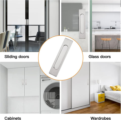 18CM Self-Stick Rectangual Sliding Door Pulls, 2pcs Brushed Steel Aluminum Alloy Flush Pull Punch-Free Handle for Sliding Barn Door Windows Cabine...