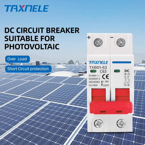 DC Miniature Circuit Breaker 2P 1000V 63A Solar Mini Circuit Breaker Battery Switch Thermal Magnetic Trip DIN Rail Mount DC Disconnect Switch DC M...