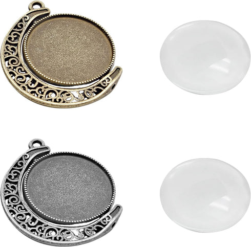 Unlorspy 30Pcs 10Sets Moon Rotation Double Side Pendant Trays,10Pcs 25 mm Moon Rotation Alloy Double-Sided Trays Pendants with 20Pcs Glass Cabocho...