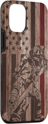 iPhone 13 Wood Fireman American Flag Thin Red Line US Firefighter Gift Case...
