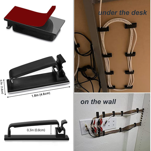 SOULWIT 50Pcs Self Adhesive Cable Management Clips, Cable Organizers Wire Clips Cord Holder for TV PC Ethernet Cable Under Desk Home Office (Black...