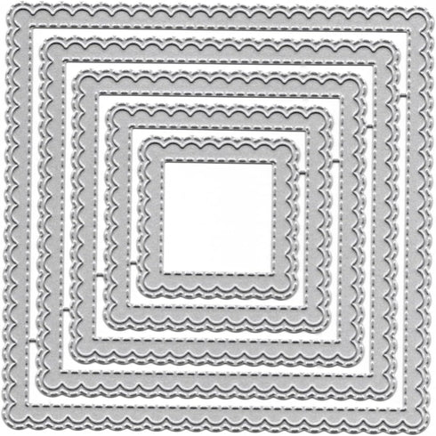 Alinacutle 5/PK Square Scallop Border Nesting Frame Die Cut, Classic Nesting Frames for Card Background, Paper Craft Die-Cuts, Scrapbooking Cuttin...