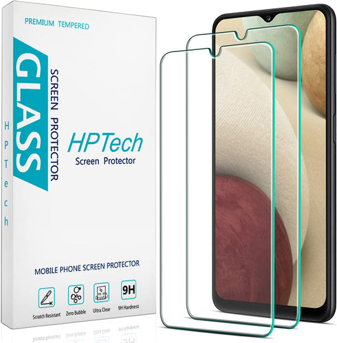 HPTech (2 Pack) Screen Protector for Samsung Galaxy A12 Tempered Glass, Easy to Install, Anti-Scratch, No-Bubble, Case Friendly...