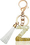 Backpack Keychains gifts for Women Initial Letter Keychain for Cute Car key White Pink Tassel Bling crystal shiny...