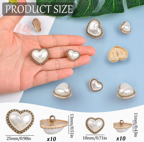 20 Pcs Faux Pearl Buttons, Gold Retro Vintage Pearl Buttons Heart Buttons Sew on Buttons Embellishments for DIY Crafts, 25mm+18mm...