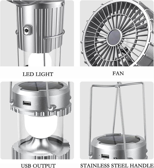 Camping Lantern with Fan, Flashlight Lantern Collapsible-USB Rechargeable, Solar & Battery Powered Camping Lampp for Picnic, Barbecue, Fishing, Tr...