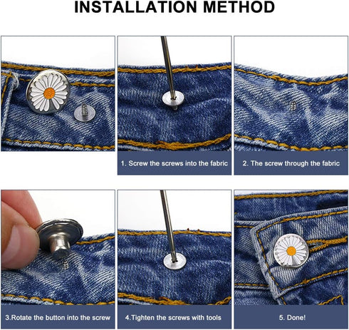 5 Styles Replacement Jeans Buttons, 15 Sets 17mm No-Sew Nailess Removable Metal Jeans Button Replacement Repair Combo Thread Rivets and Screwdrive...