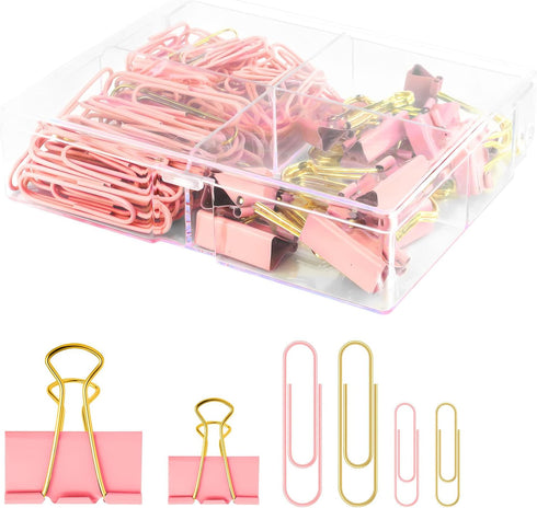 Cute Paper Clips Binder Clips Combo Set, 165 Psc, Assorted Size Paper Clips for Office, Cute Office Supplies Set, Pink...