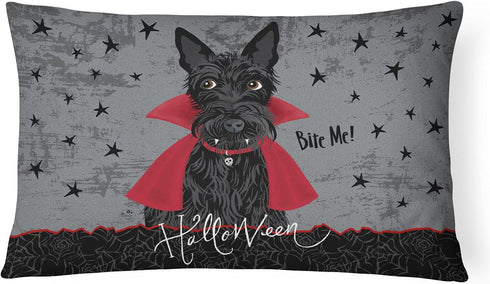 Caroline's Treasures VHA3037PW1216 Halloween Vampire Scottie Canvas Fabric Decorative Pillow Machine Washable, Indoor Outdoor Decorative Pillow fo...