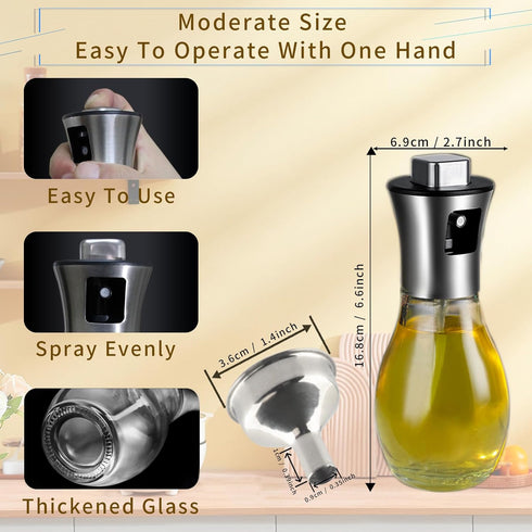 Olive Oil Sprayer For Cooking?200ml Glass Food Grade Spray Bottle?Refillable Oil Sprayer For Cooking,With Stainless Steel Funnel,Help You Control ...