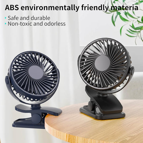Portable Clip on Fan, 360° Rotate Battery Operated Stroller Fan, 3 Speed Quiet Mini Personal Desk Fan, USB Rechargeable Clooing Fan for Outdoor Ca...