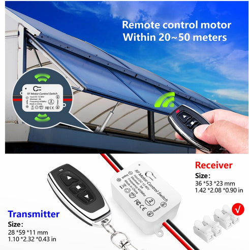 DieseRC Wireless DC Motor Remote Control Switch, DC 12V~80V 5A Relay Receiver Controller with 2 Transmitters, Radio Control Motor Move Forward and...